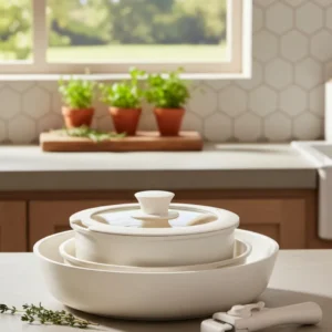 Batería de Cocina ESPA Home 5 Piezas Antiadherente con Mango Desmontable Blanco