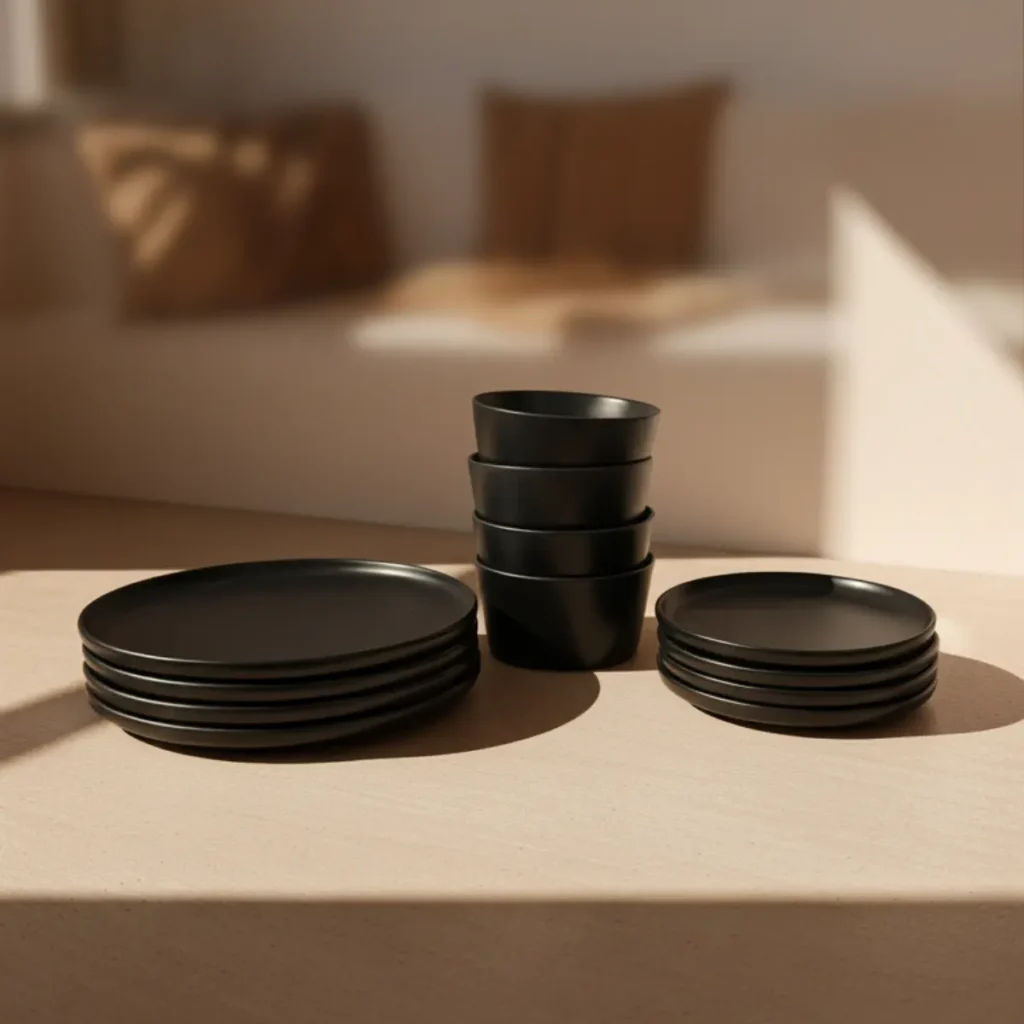 Set Vajilla De Ceramica 12 Piezas Color  Negro