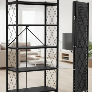 Estantería Metálica Plegable De 5 Niveles con Ruedas Reforzada Color Negro