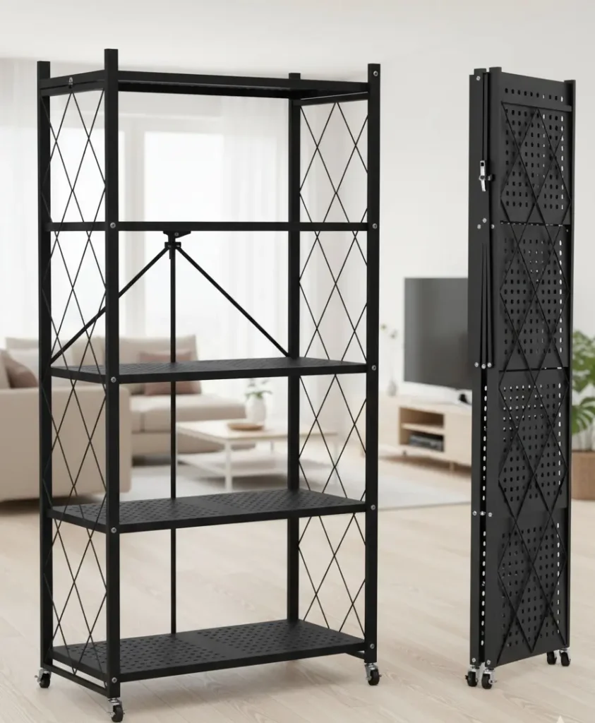 Estantería Metálica Plegable De 5 Niveles con Ruedas Reforzada Color Negro