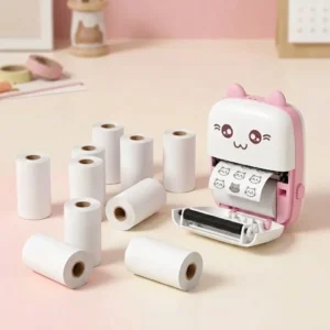 Mini Impresora Termica Bluetooth Portatil Gatito Color Rosa + 5 Rollos de Papel Adhesivo