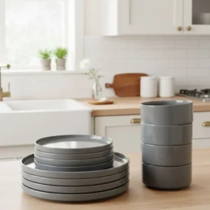 Set Vajilla De Ceramica 12 Piezas Color Gris
