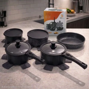 Batería de Cocina 15 Piezas Antiadherente con Doble Mango Desmontable Color Negro