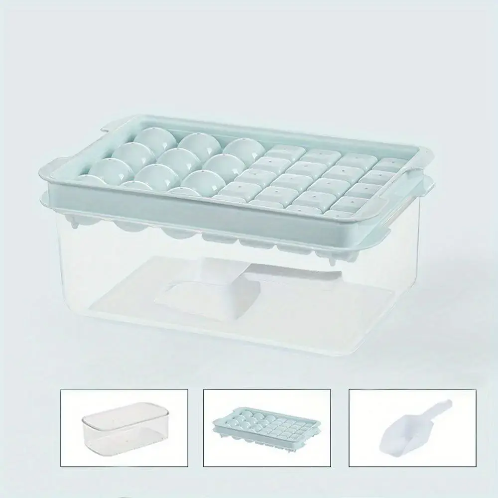 Cubetera Con Contenedor Y Cuchara Hielo En Cubos Y Esferas Color Celeste - Image 3