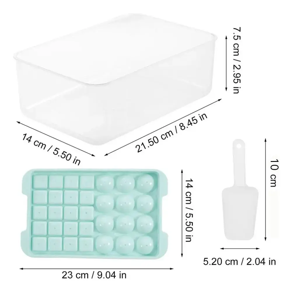 Cubetera Con Contenedor Y Cuchara Hielo En Cubos Y Esferas Color Celeste - Image 4