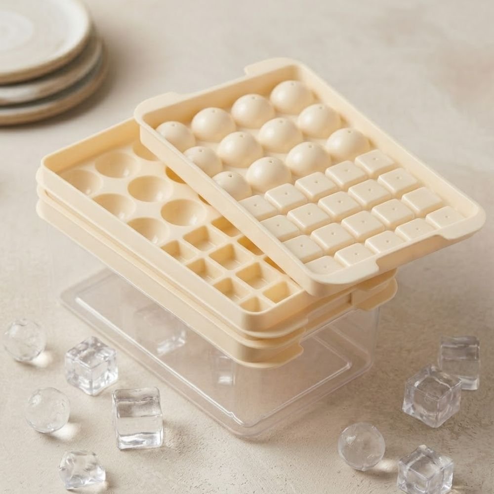 Cubetera Cubos Y Esferas De Hielo 3 En 1 Con Contenedor - Beige