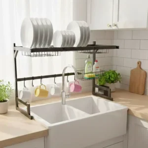 Escurridor Secaplatos y Organizador de Acero 65cm para Bacha de Cocina Color Negro