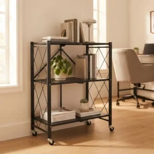 Estanteria Plegable De 3 Estantes Con Ruedas- Negro