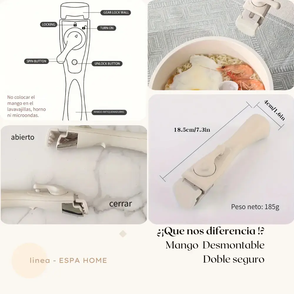 Batería de Cocina 15 Piezas Antiadherente con Doble Mango Desmontable Color Beige - Image 4