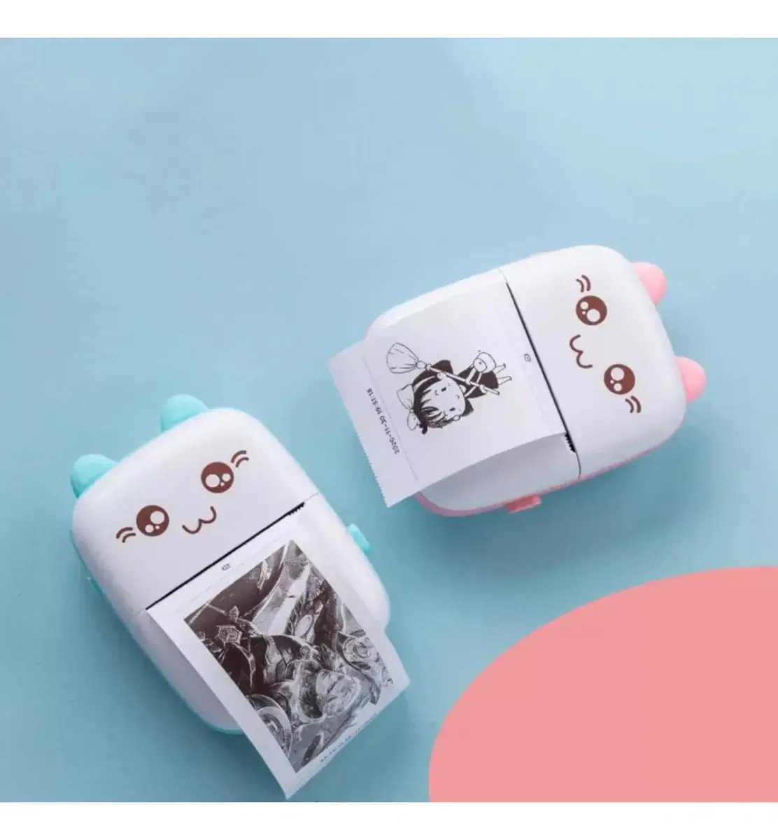 Mini Impresora Térmica Bluetooth Portátil Gatito Color Celeste + 5 Rollos de Papel Adhesivo - Image 4