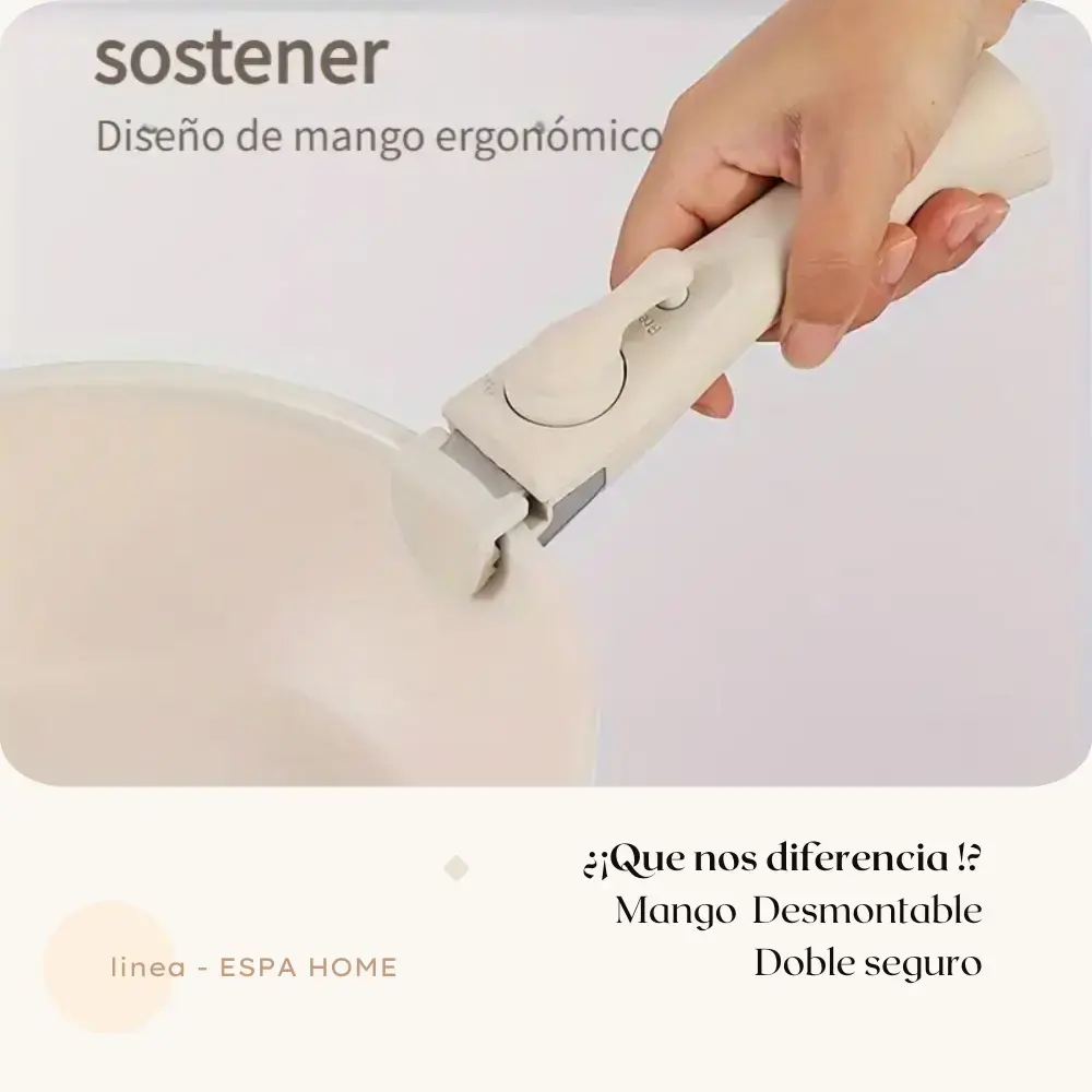 Batería de Cocina 15 Piezas Antiadherente con Doble Mango Desmontable Color Beige - Image 3