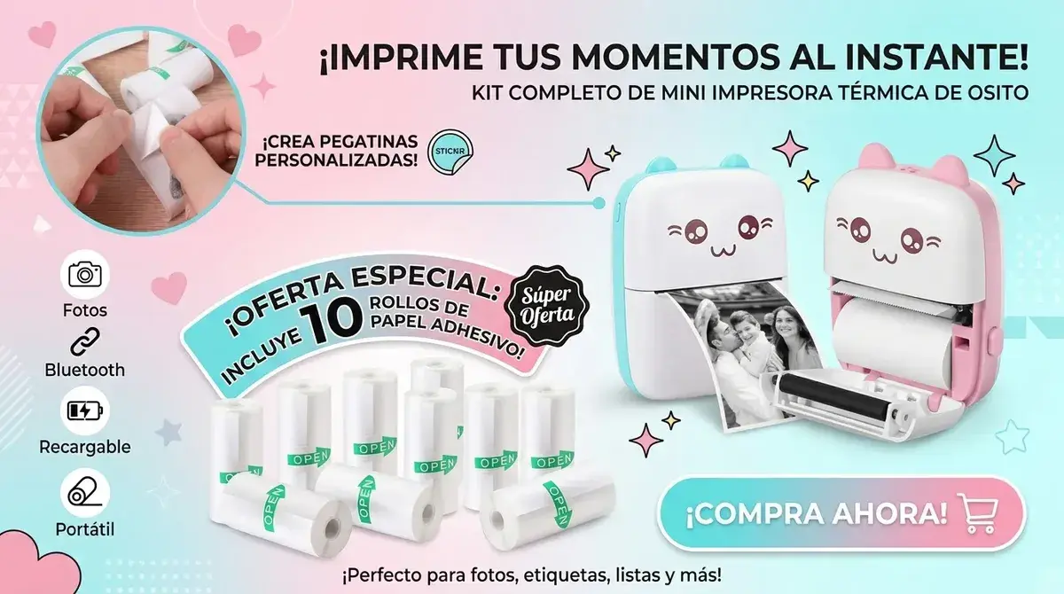 Mini Impresora Termica Bluetooth Portatil Gatito Color Rosa + 5 Rollos de Papel Adhesivo - Image 5
