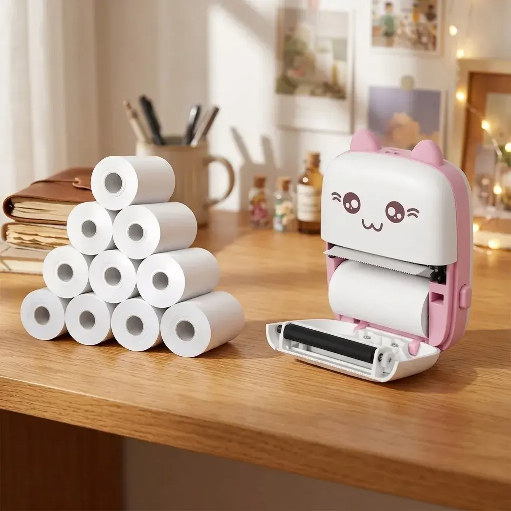 Mini Impresora Termica Bluetooth Portatil Gatito Color Rosa + 5 Rollos de Papel Adhesivo - Image 2