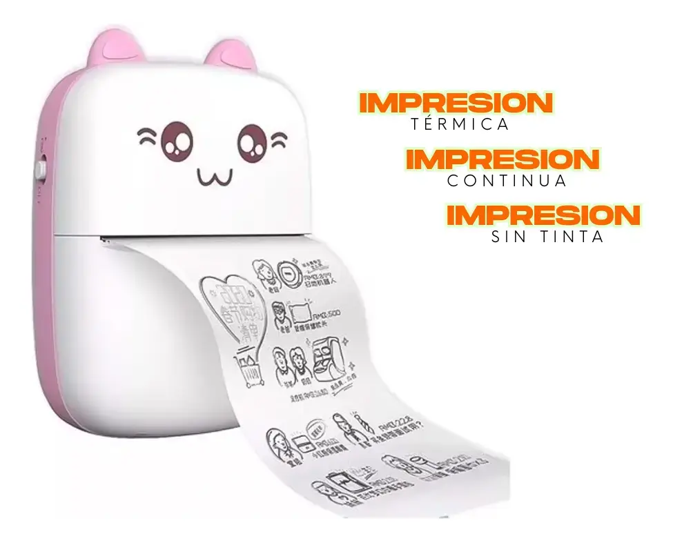 Mini Impresora Termica Bluetooth Portatil Gatito Color Rosa + 5 Rollos de Papel Adhesivo - Image 6
