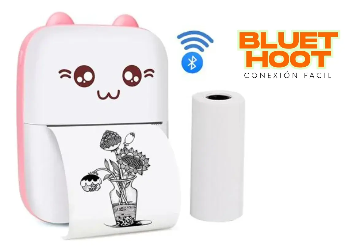 Mini Impresora Termica Bluetooth Portatil Gatito Color Rosa + 5 Rollos de Papel Adhesivo - Image 7