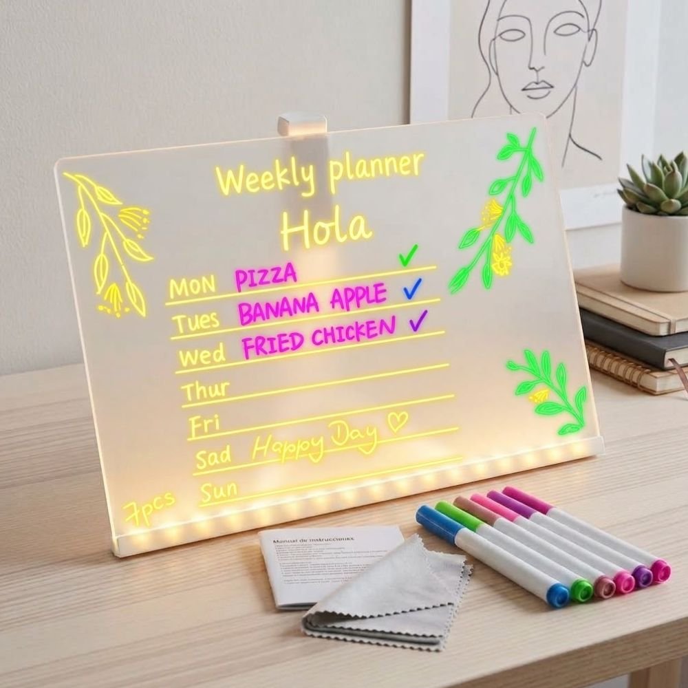 Pizarra Magica Led 20x30 Con Soporte Cable Usb + 7 Fibras