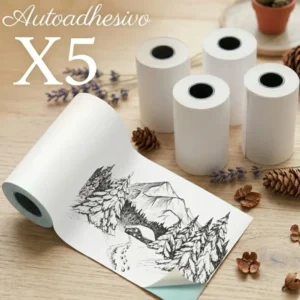 Papel Autoadhesivo X5 unidades Para Mini Impresora 57mm X 2.7 Mts Blanco