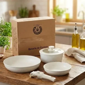 Batería de Cocina Beige 5 Piezas Antiadherente con Mango Desmontable