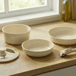 Batería de Cocina Beige 5 Piezas Antiadherente con Mango Desmontable