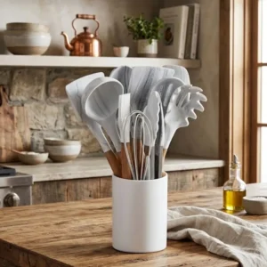 Set de Utensilios de Cocina  Silicona y Madera – 12 Piezas Marmolado
