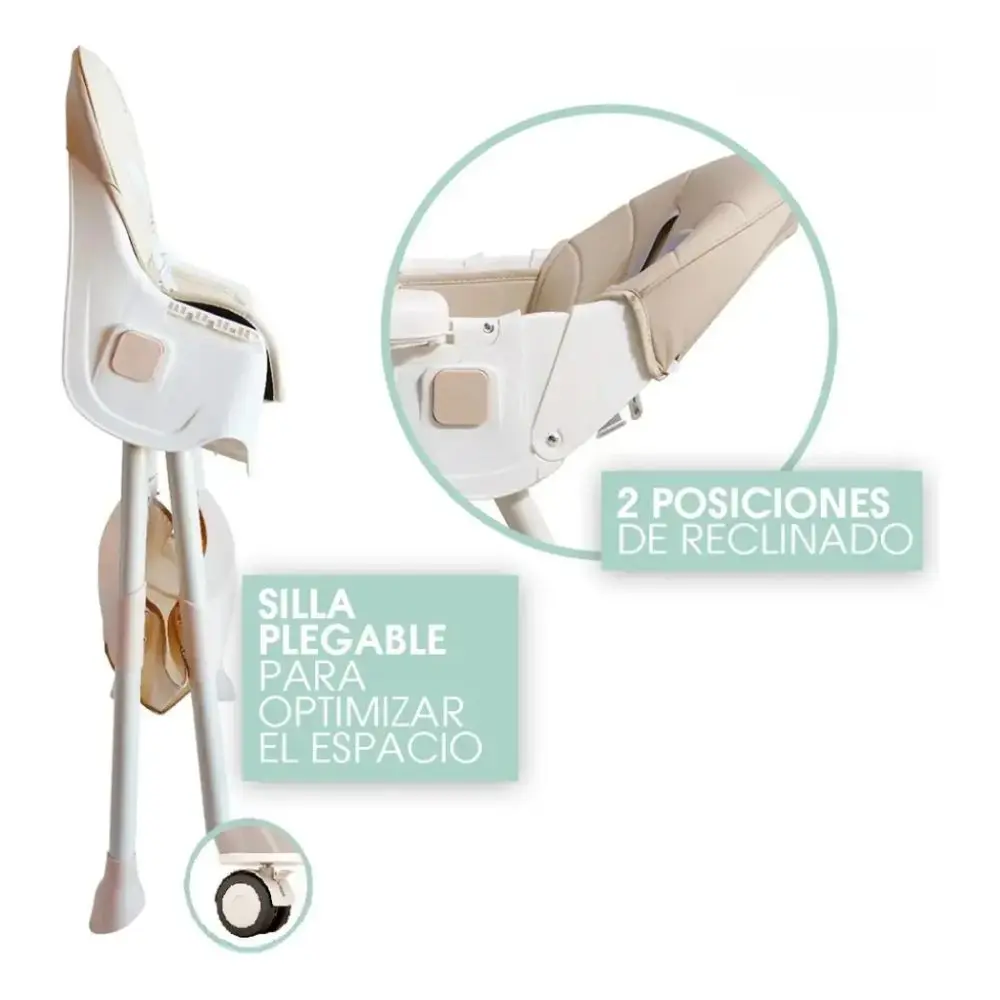 Silla de Comer para Bebé 2 en 1 Plegable y Reclinable – Caqui - Imagen 5