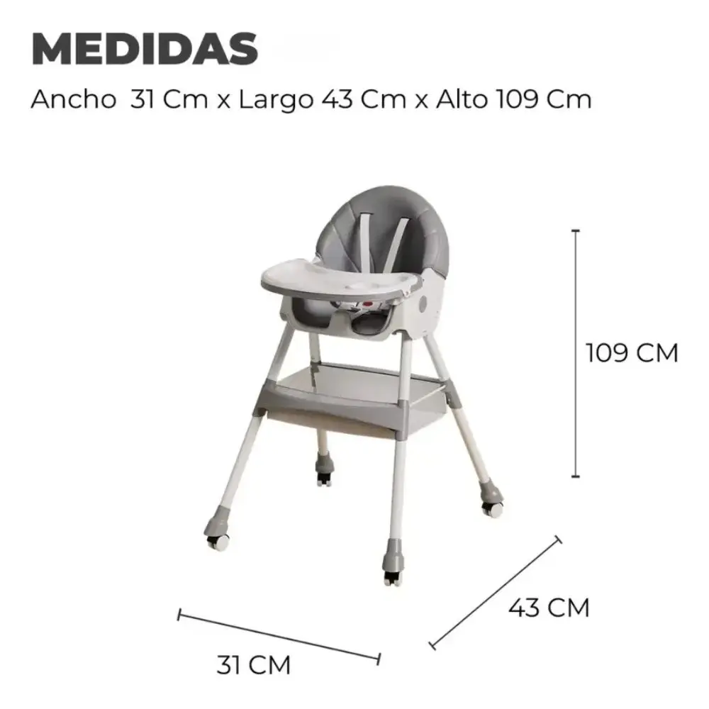 Silla de Comer para Bebé 2 en 1 Plegable y Reclinable – Gris - Imagen 5