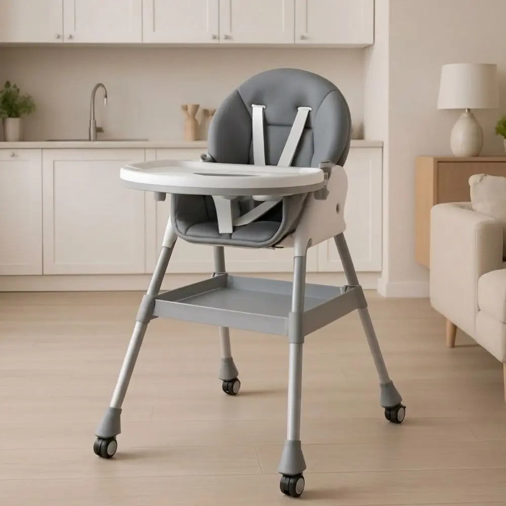 Silla de Comer para Bebé 2 en 1 Plegable y Reclinable – Gris