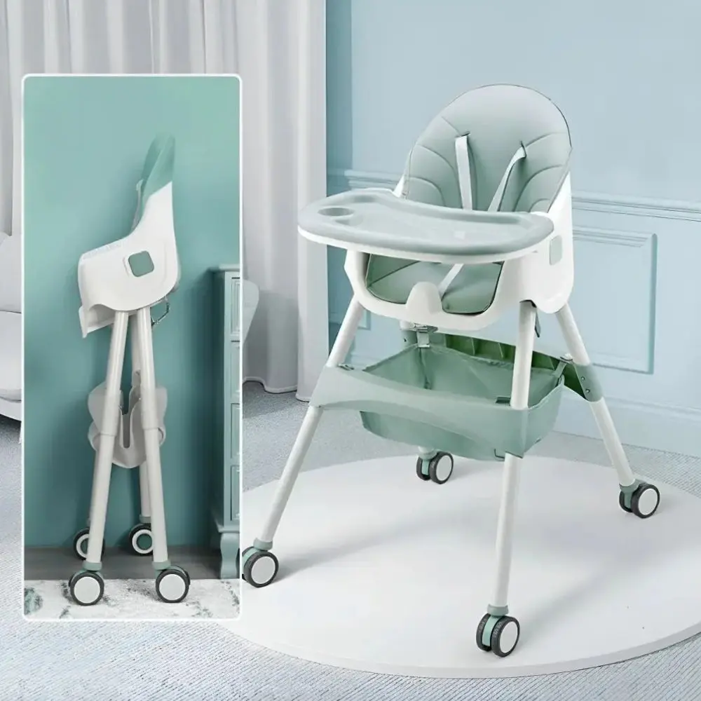 Silla de Comer para Bebé 2 en 1 Plegable y Reclinable – Verde - Imagen 2