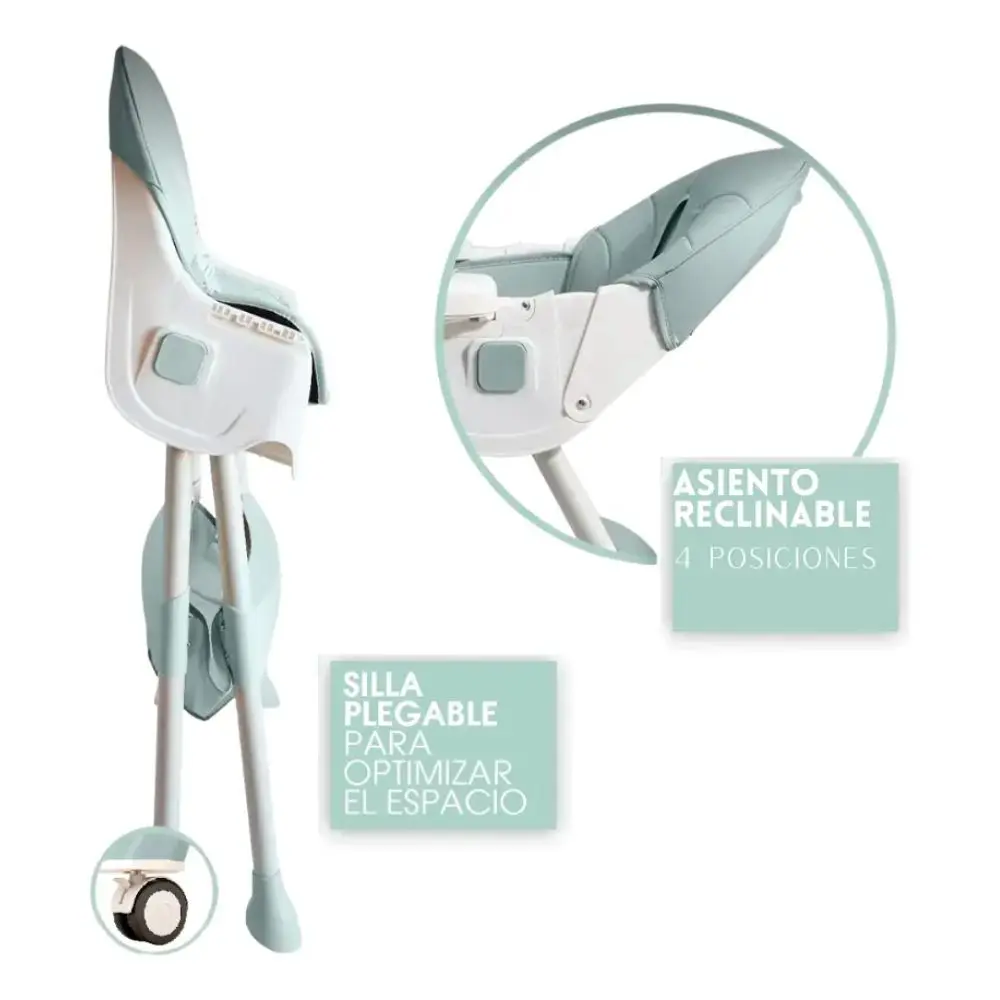 Silla de Comer para Bebé 2 en 1 Plegable y Reclinable – Verde - Imagen 3