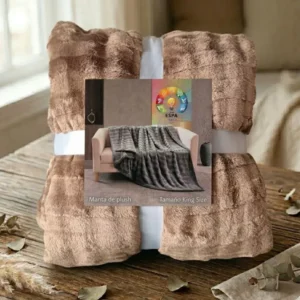 Manta Cobertor Plush De Pelo Suave King Size Color Beige