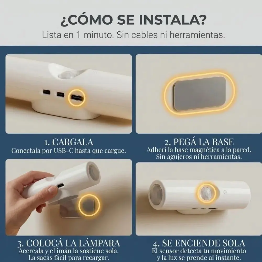 Lámpara Led Con Sensor Movimiento Rgb Recargable - Imagen 4