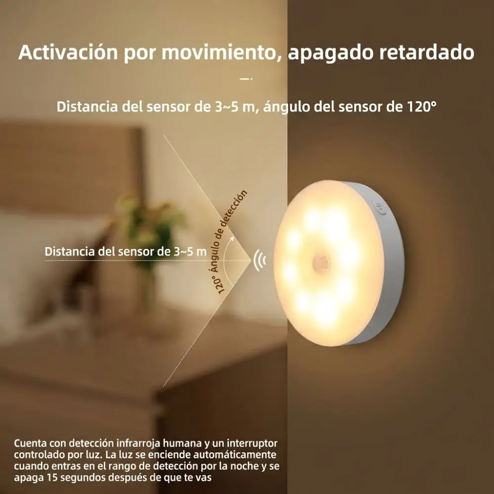 Lampara Led Nocturna Con Sensor Movimiento Recargable Usb - Imagen 5