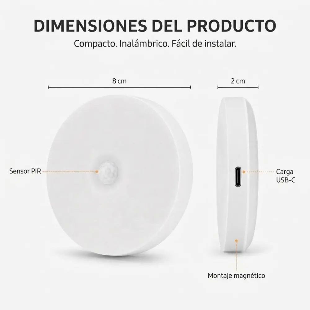 Lampara Led Nocturna Con Sensor Movimiento Recargable Usb - Imagen 8