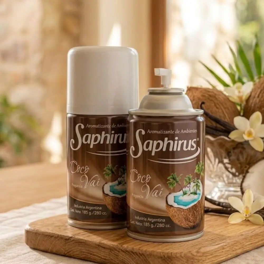 Aromatizante Saphirus Aerosol - Fragancia Coco Vainilla 280cc - Imagen 2