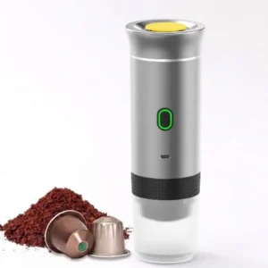 Cafetera Portátil Color Plateado 3 En 1 Para Capsulas Grandes, Chicas y Café Molido