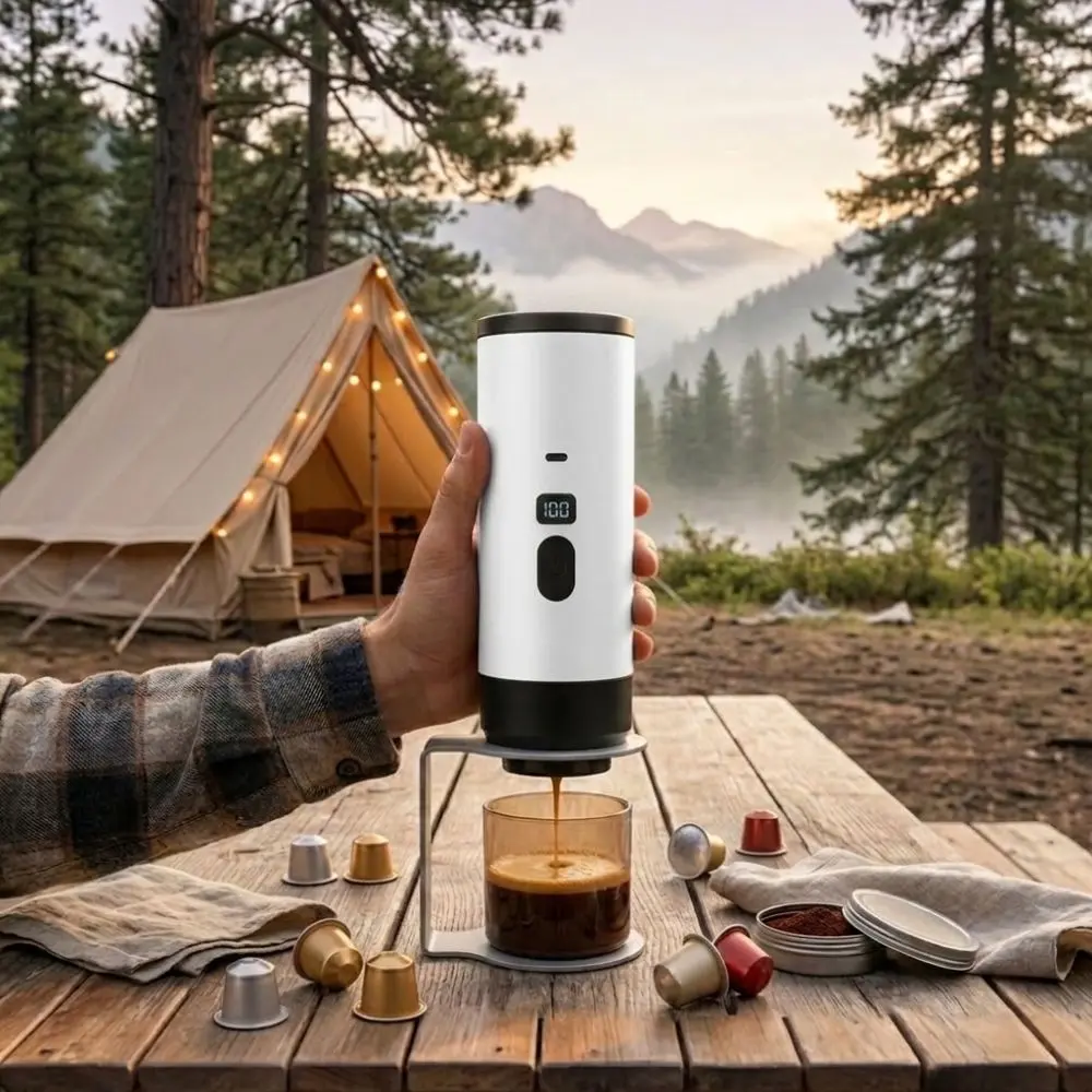 Cafetera Portátil Blanca Para Capsulas Grandes, Chicas y Café Molido