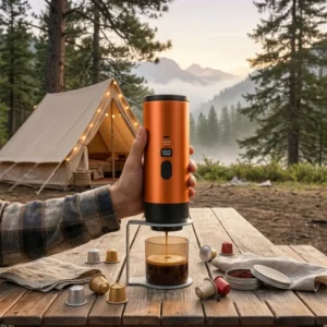 Cafetera Portátil Naranja Para Capsula Grandes, Chicas y Cafe Molido
