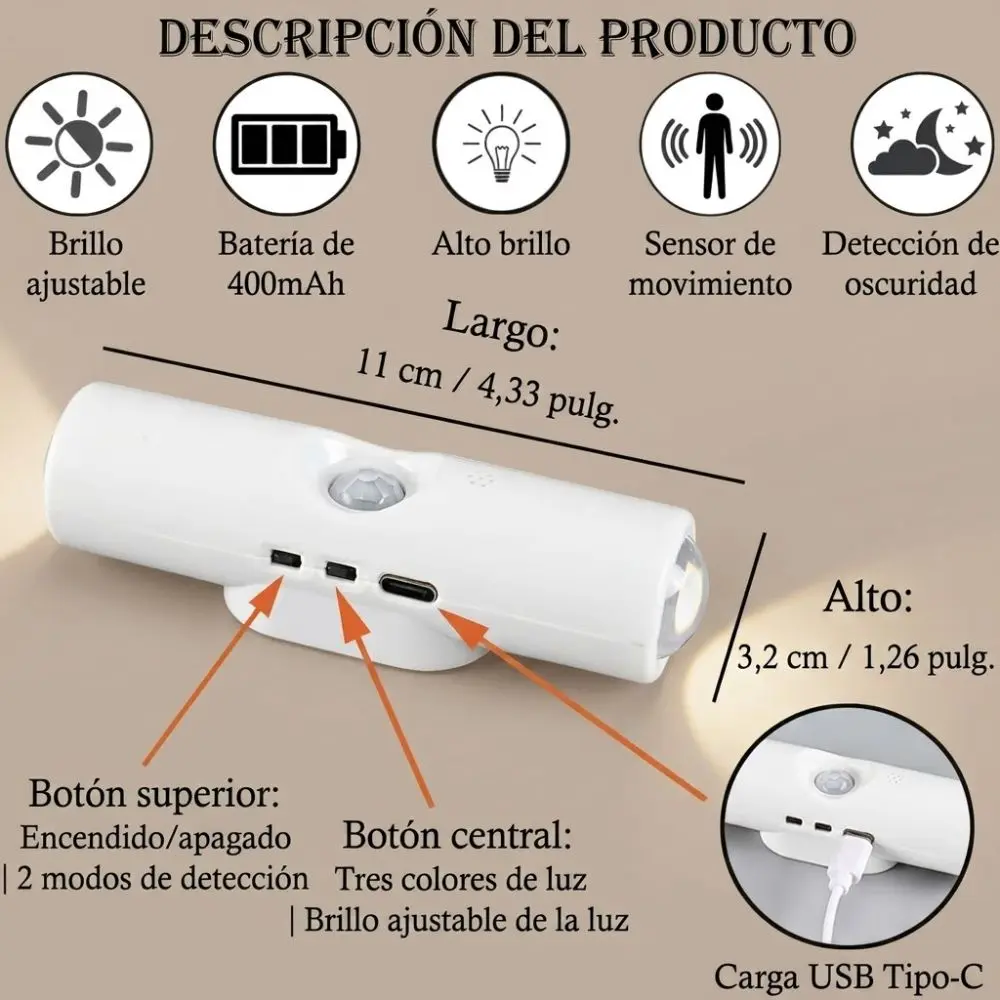 Lámpara Led Con Sensor Movimiento Rgb Recargable - Imagen 3