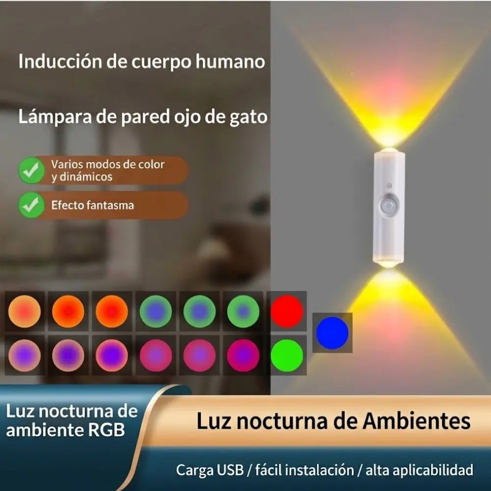Lámpara Led Con Sensor Movimiento Rgb Recargable - Imagen 2
